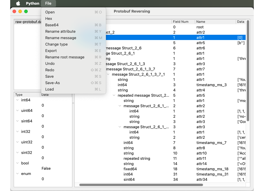 screenshot of the pbrev tool